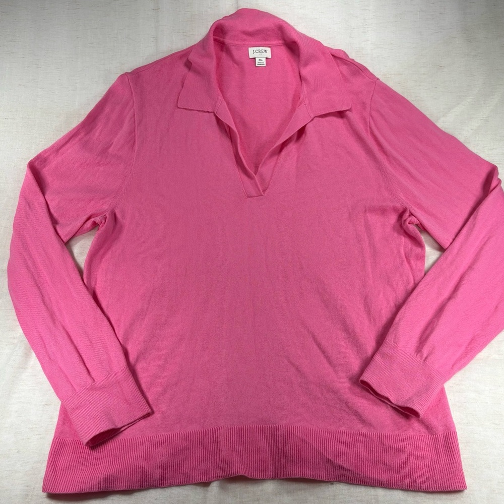 J.Crew Pink Collared Cotton V-Neck Long Sleeve Sweater